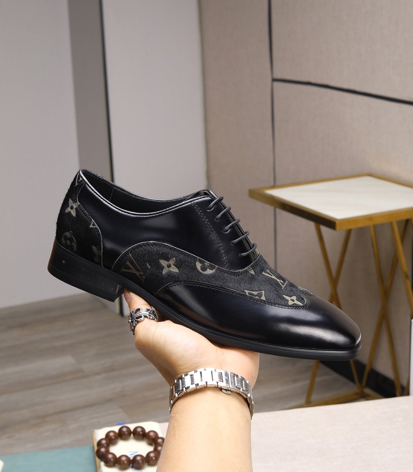 L fashion splicing suede printing business leather shoes 0725031011