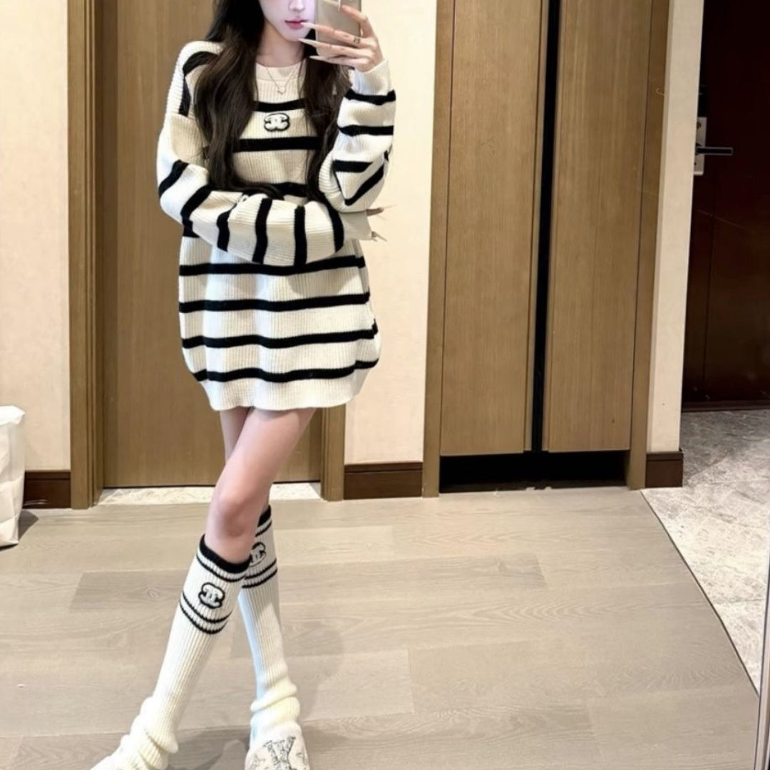 New Women's Striped CC Mid-Length Sweater PD1326102619