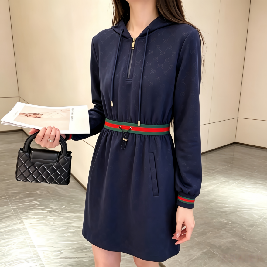 New Fashion Women's Hooded Drawstring Waist Dress PD1326091009