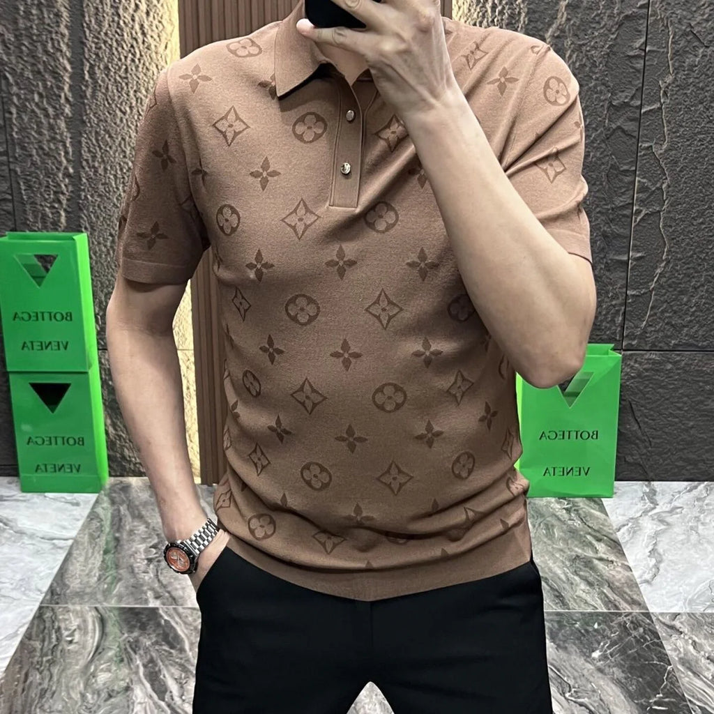 Light Luxury Lar Printed Simple Half Sleeve High-end Men's Short Sleeve 1024032102