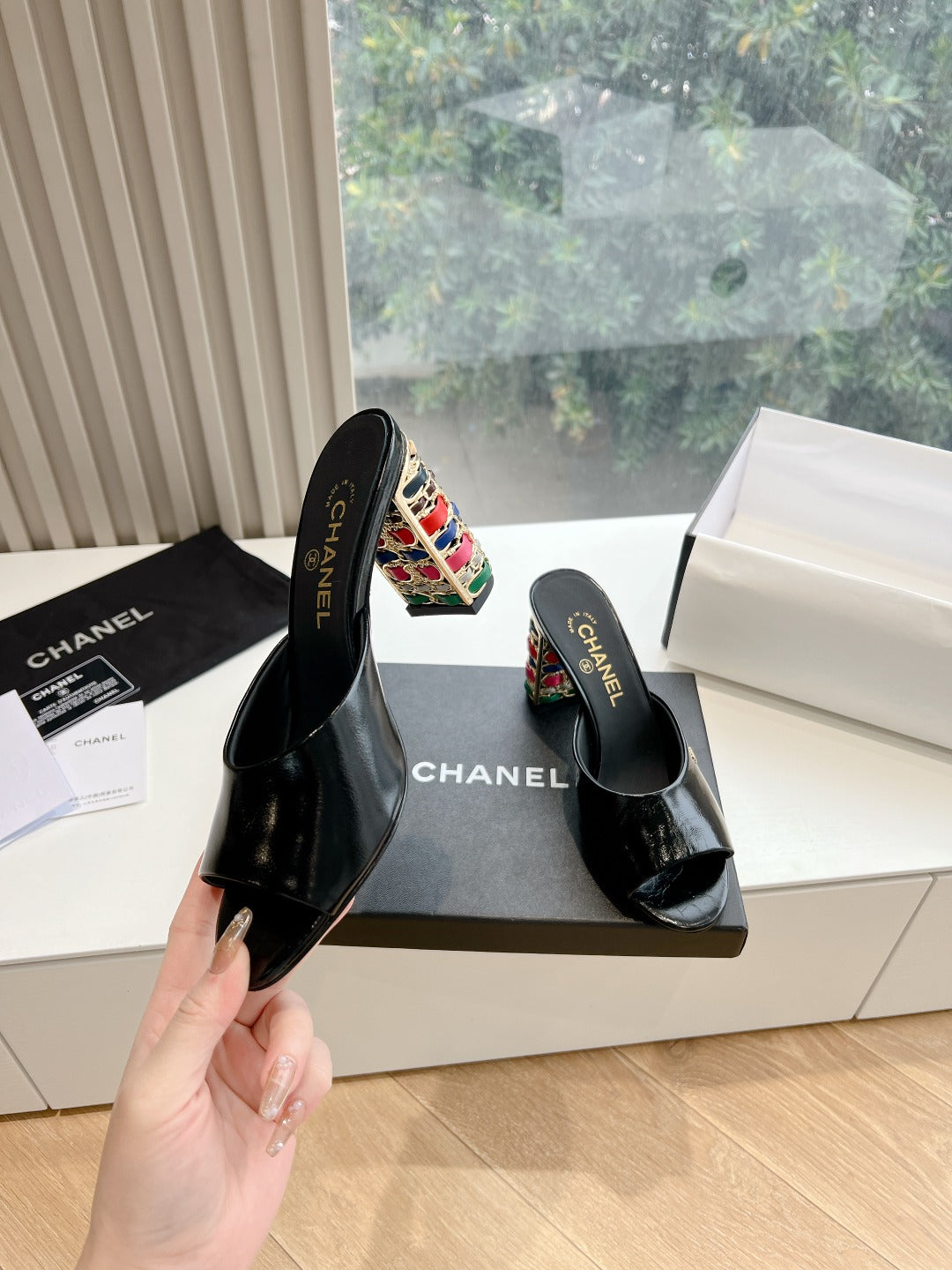 Chane1 top fashion classic high heel slippers 0724030821