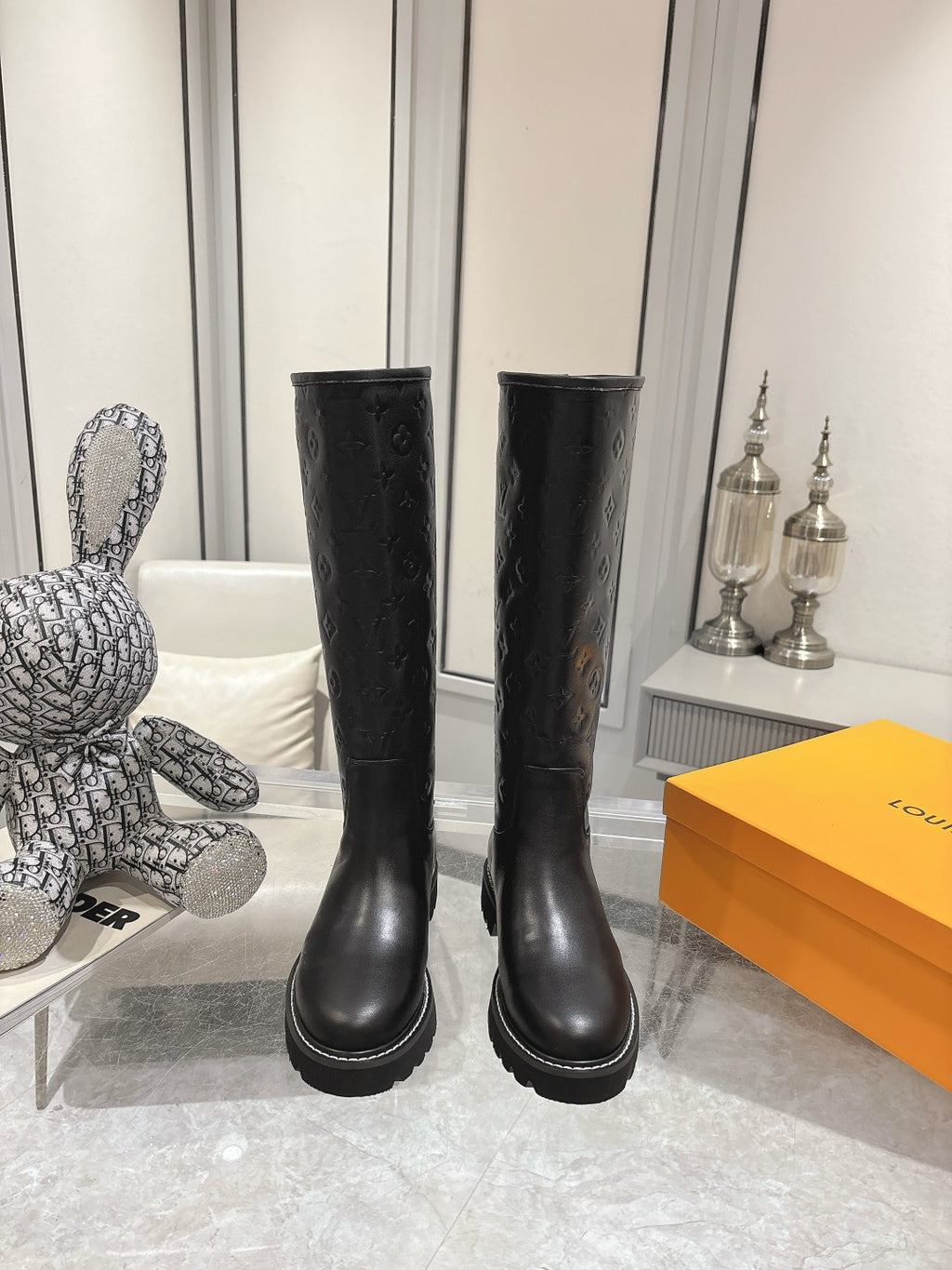 L stylish custom printed leather mid-calf boots 0724102310