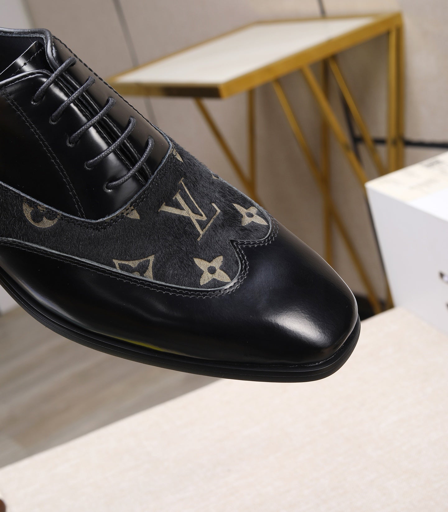 L fashion splicing suede printing business leather shoes 0725031011