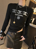 letter logo printed elastic bottom long sleeve 0724121109