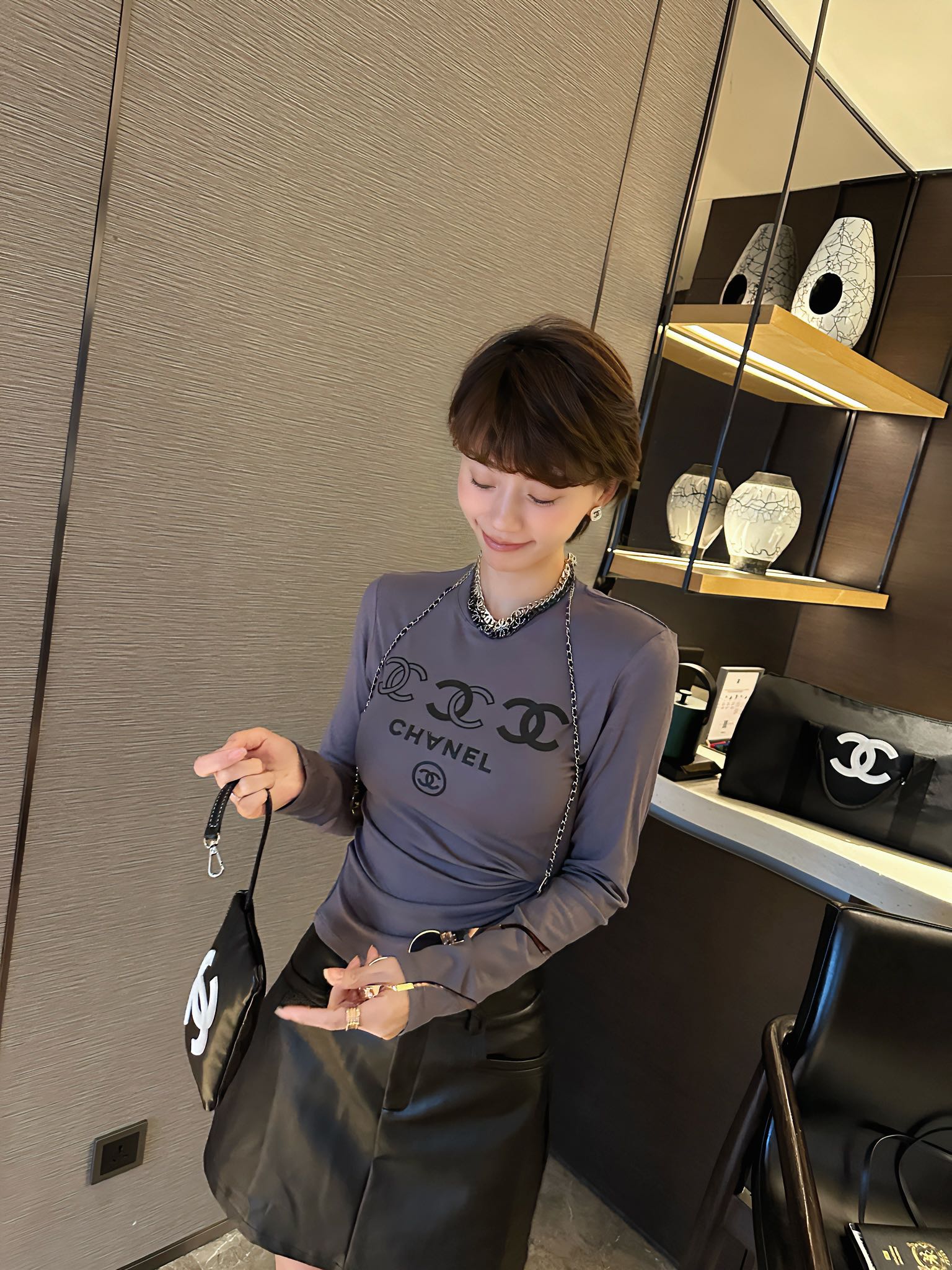 letter logo printed elastic bottom long sleeve 0724121109
