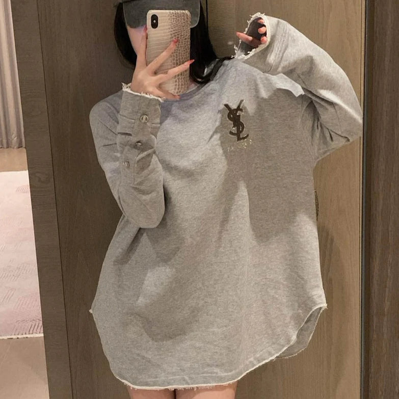 Curved Hem Crewneck Sweatshirt 1025102703
