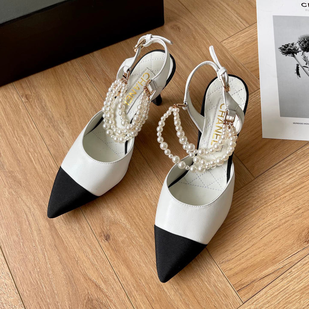 Pointed pearl chain high heel sandals 1824070202