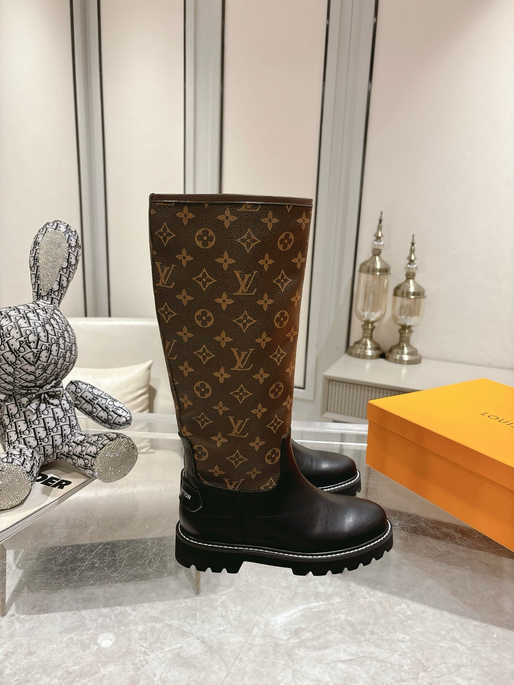 L stylish custom printed leather mid-calf boots 0724102310