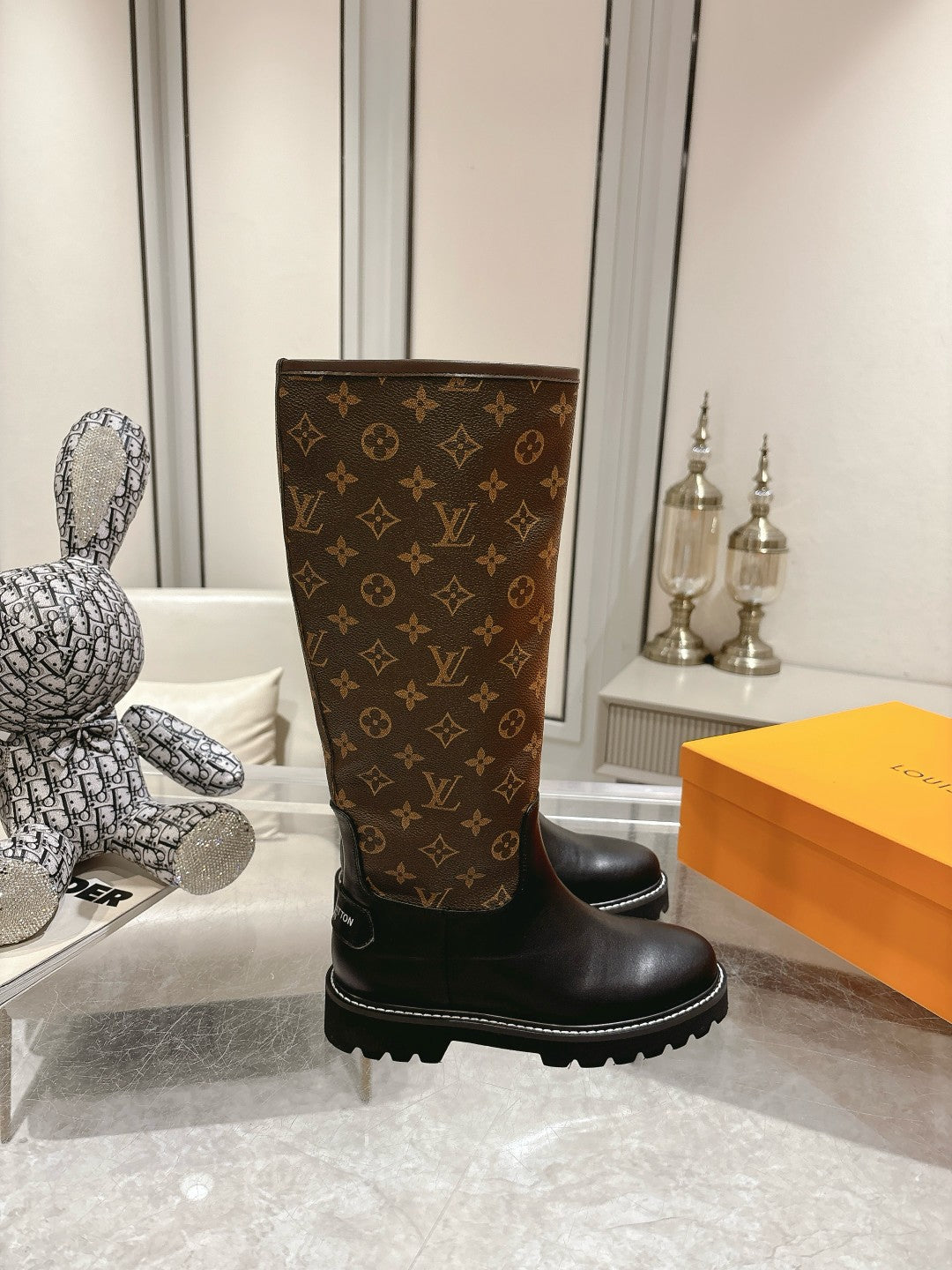 L stylish custom printed leather mid-calf boots 0724102310