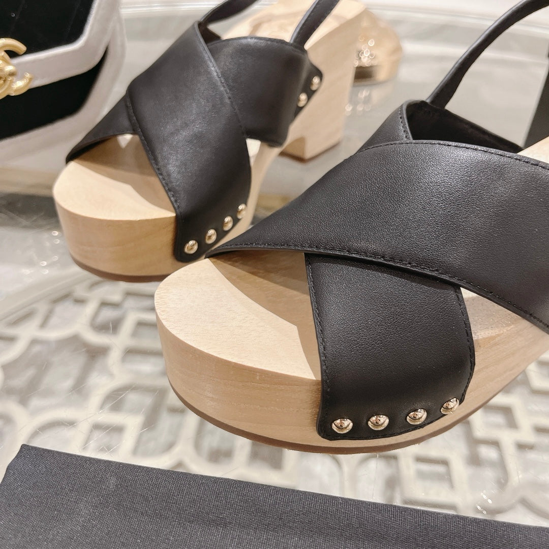 24ss wood grain platform sandals 0724071707