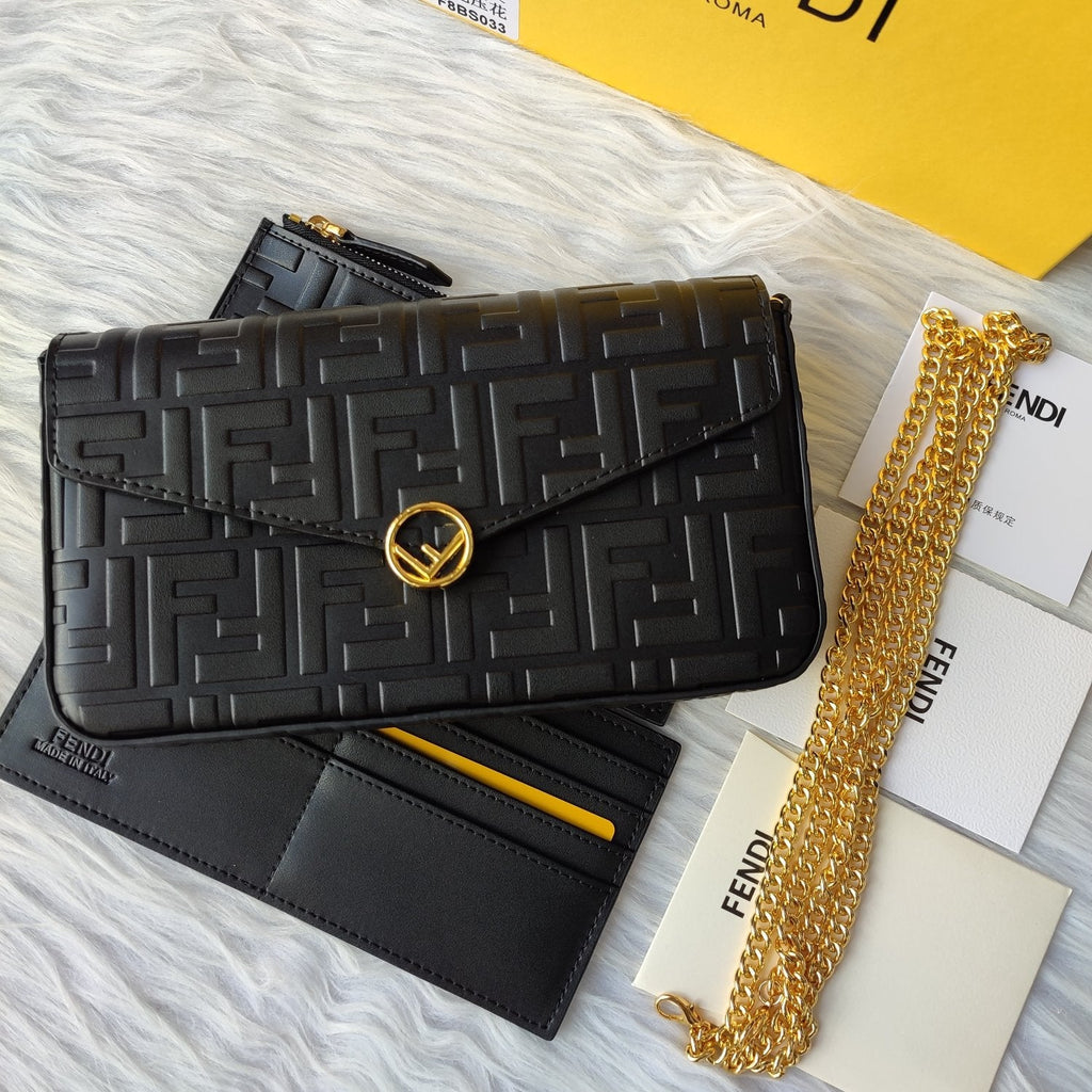 F Print Black Embossed Wallet XC0823040753