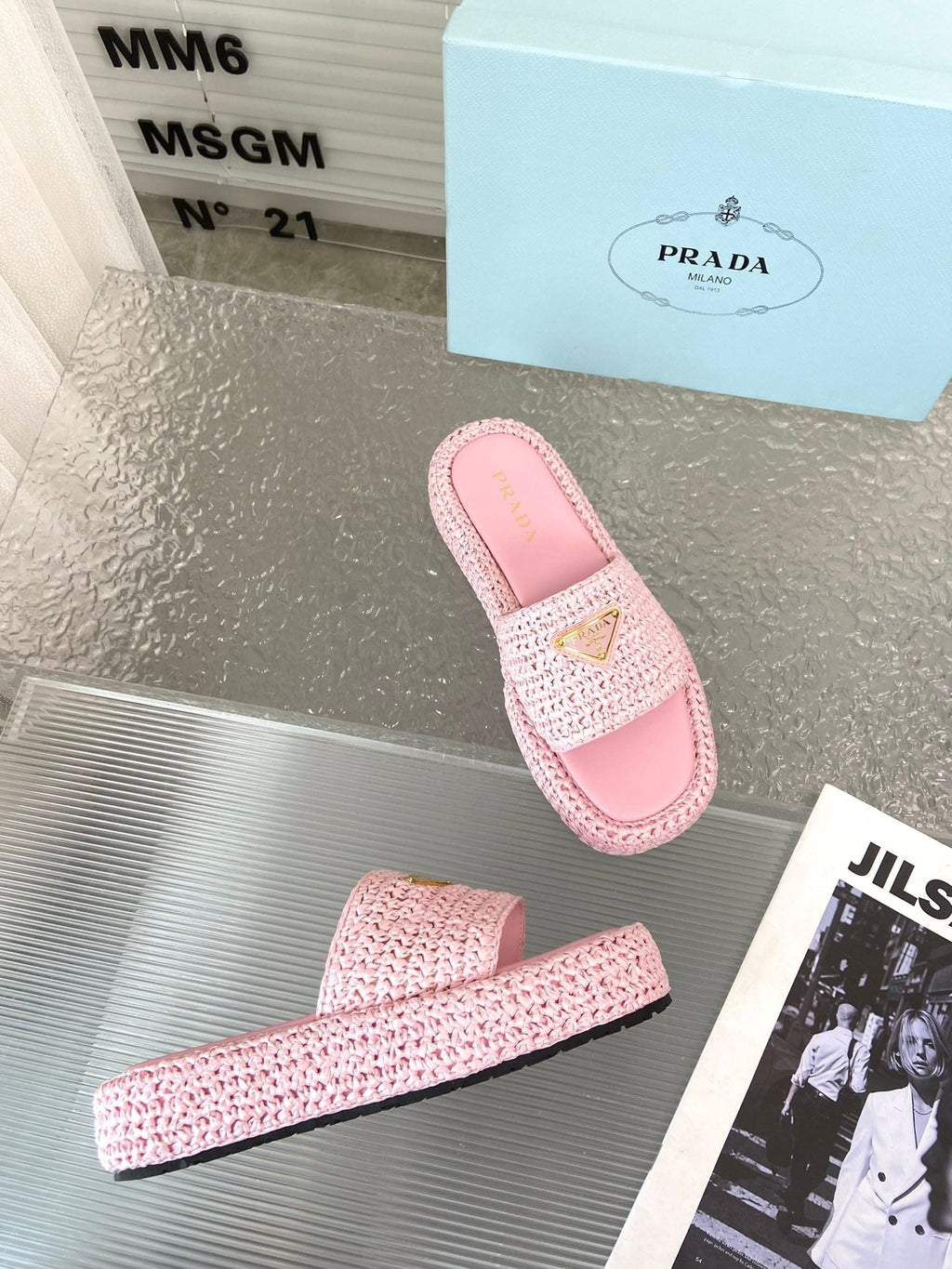 Spring and summer new style woven thick-soled triangle buckle strap slippers 0724032001