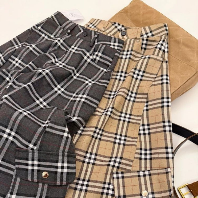 New Fashion Women's Plaid Cargo Wide Leg Pants PD1326091008