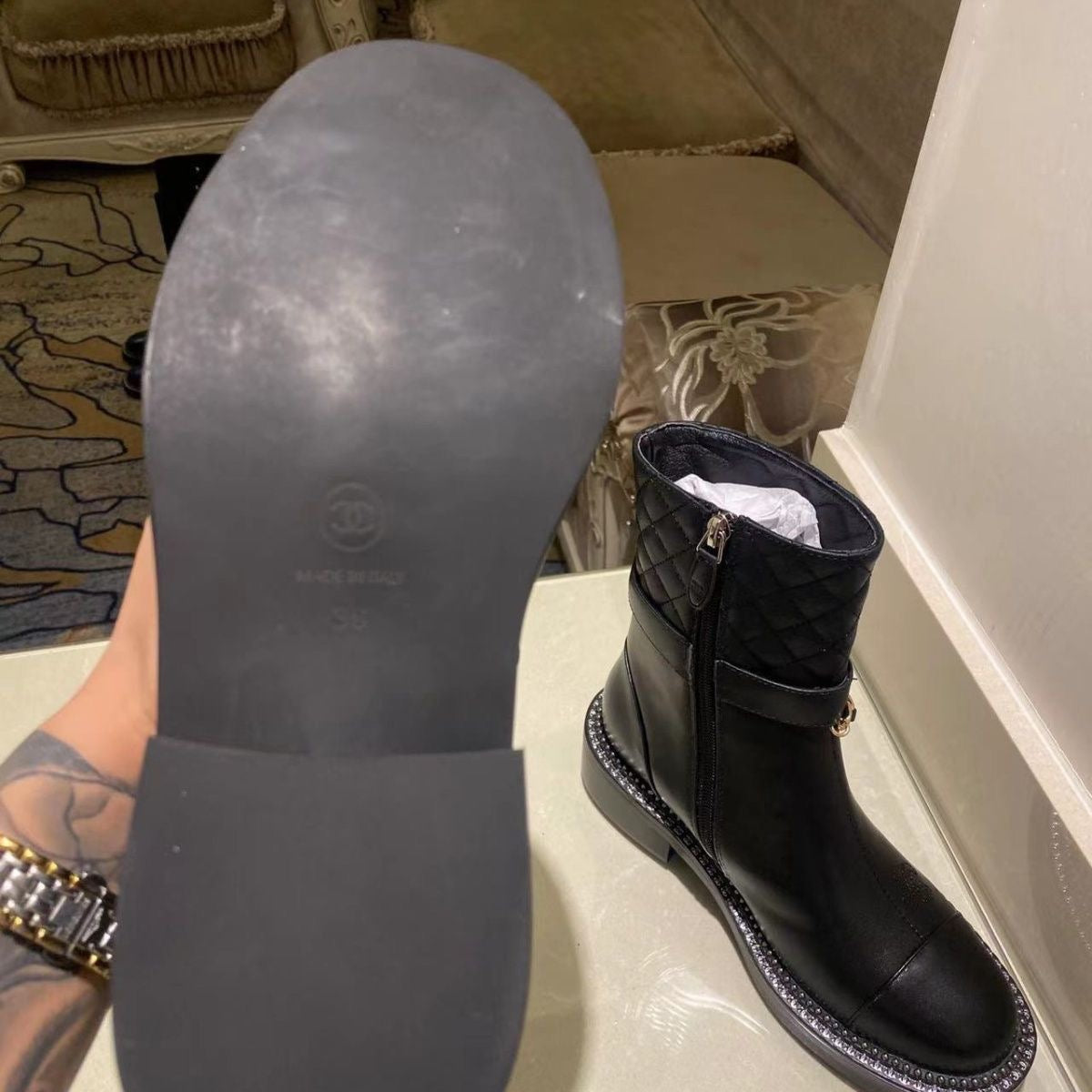 rhombus metal chain boots 1824092702