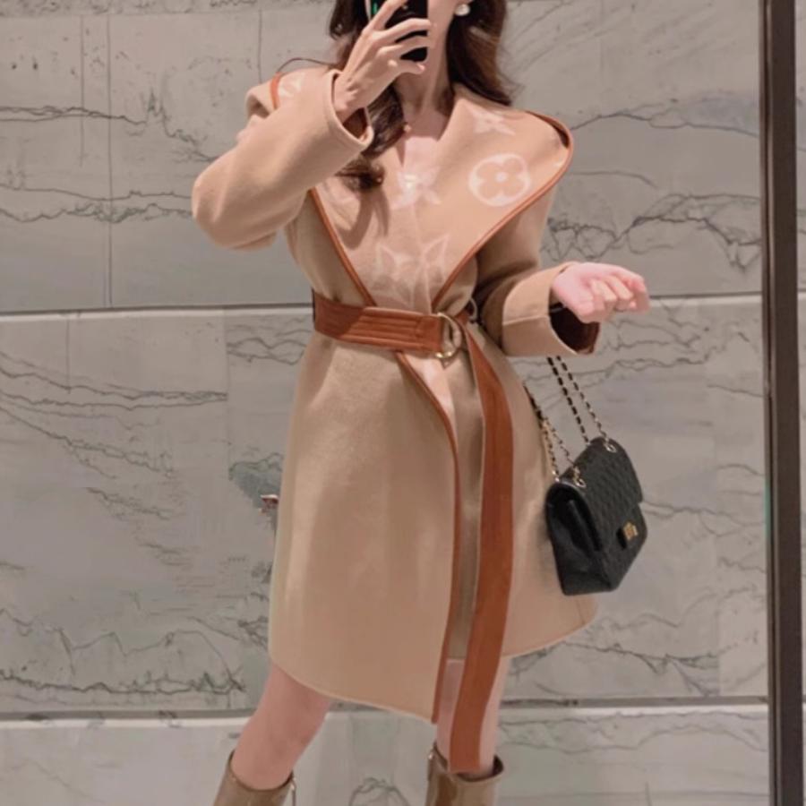 New fashion mid length lace up woolen coat 1023112319