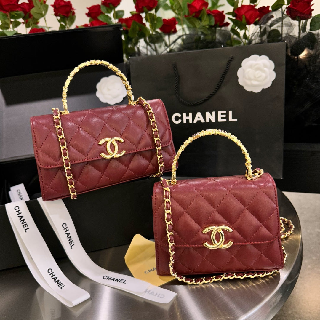 Diamond check wine red chain bag 0724100102
