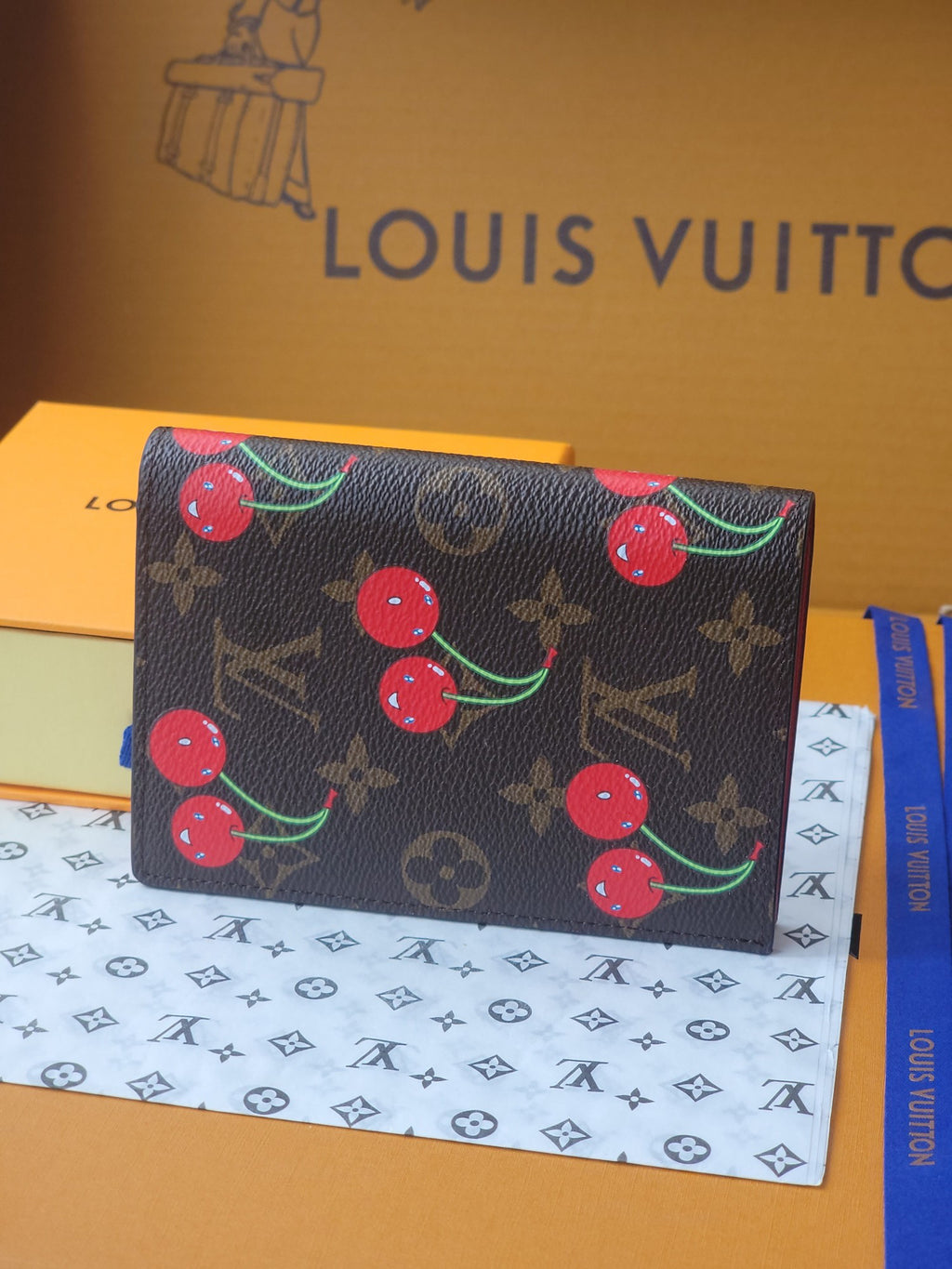 L & V Stylish Cowhide Cherry Passport Card Bag  M0726051901