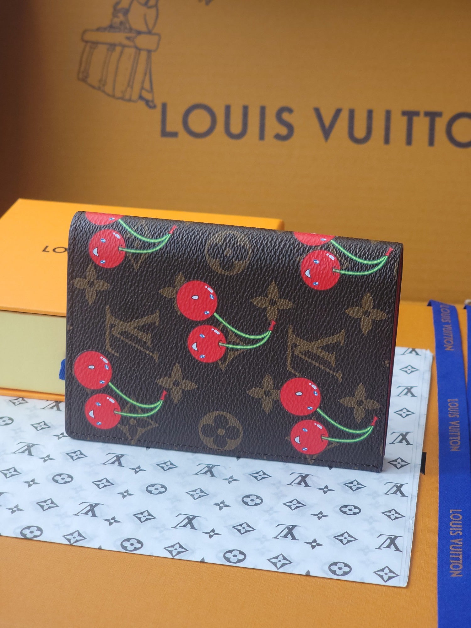 L & V Stylish Cowhide Cherry Passport Card Bag  M0726051901