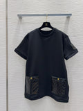 round neck stitching diamond patent leather short sleeves 0724121106