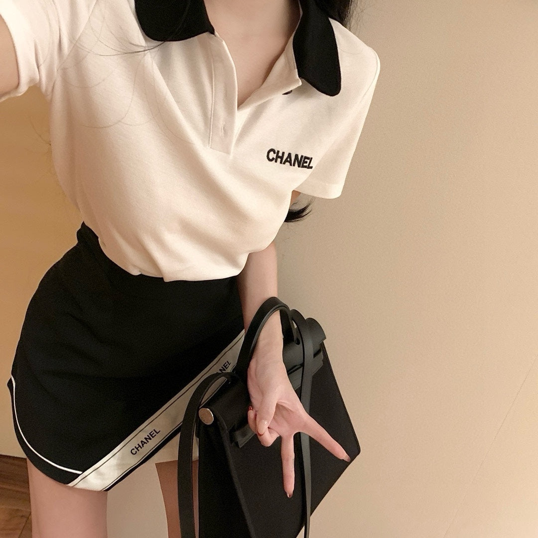 suit letter embroidery contrasting color polo collar short-sleeved T-shirt 0724050903