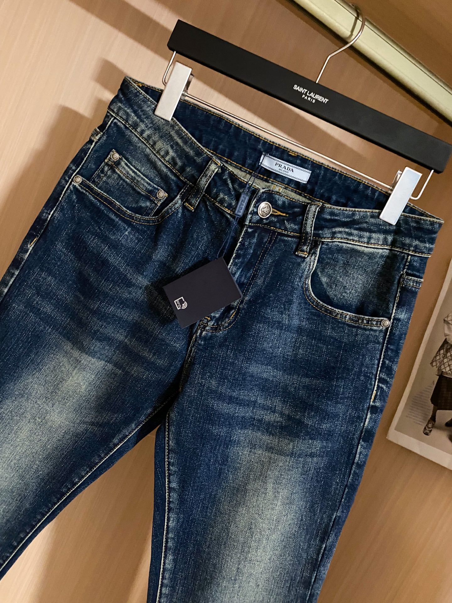 P Embossed Letters Straight Leg Skinny Jeans 0725051905