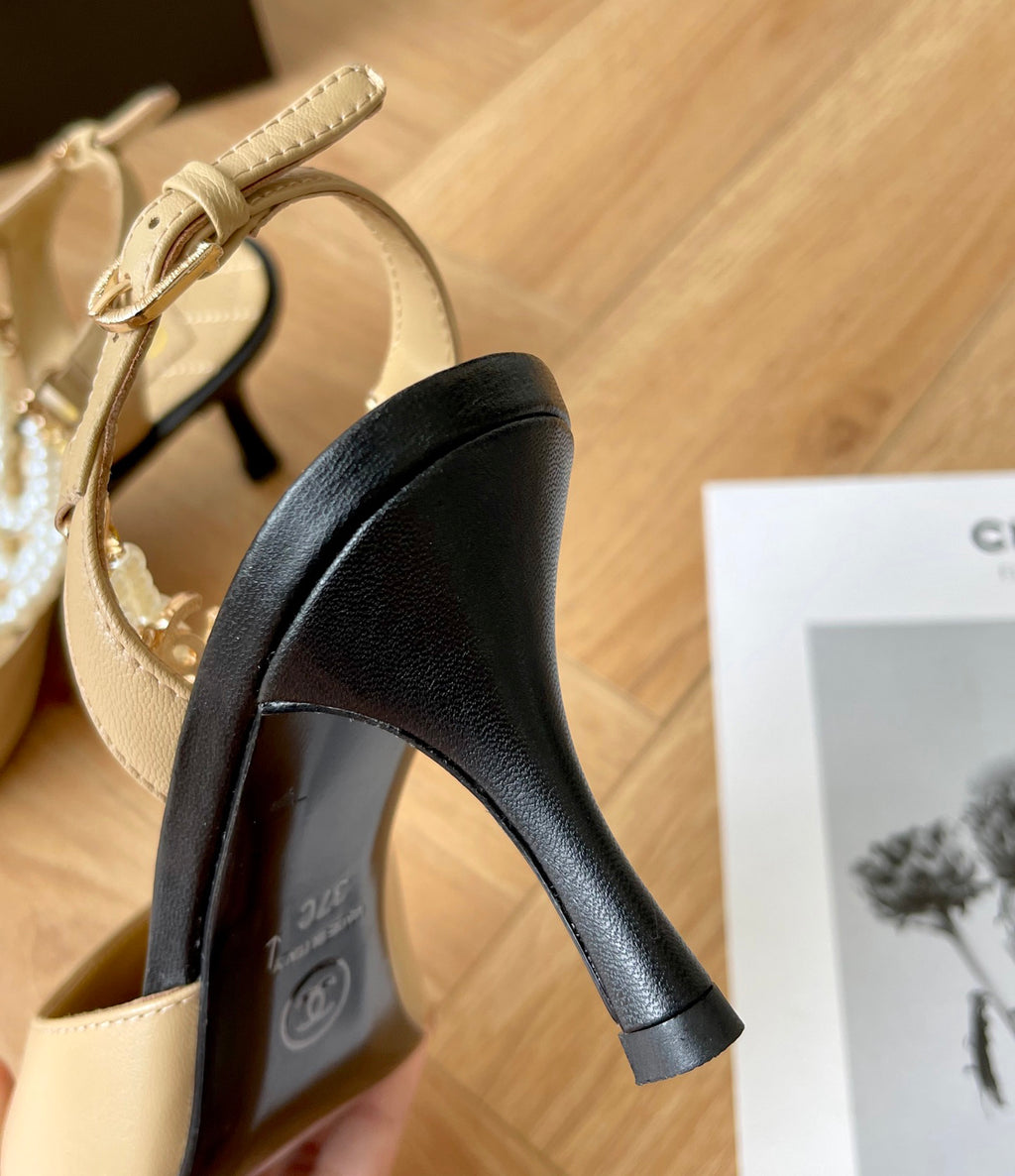 Pointed pearl chain high heel sandals 1824070202