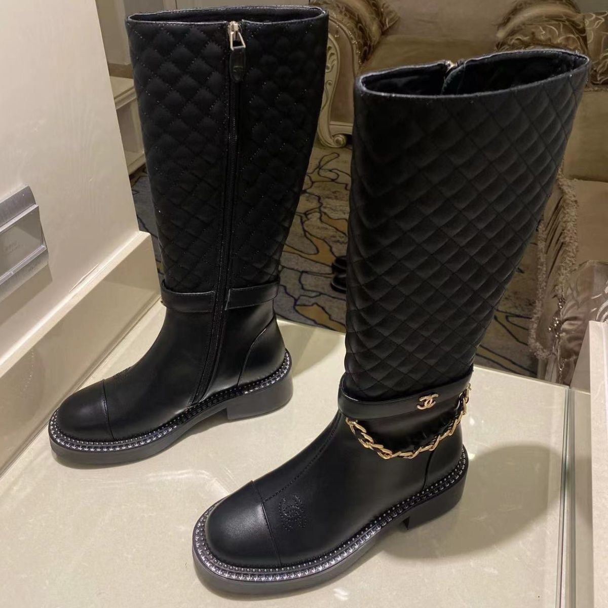 rhombus metal chain boots 1824092702