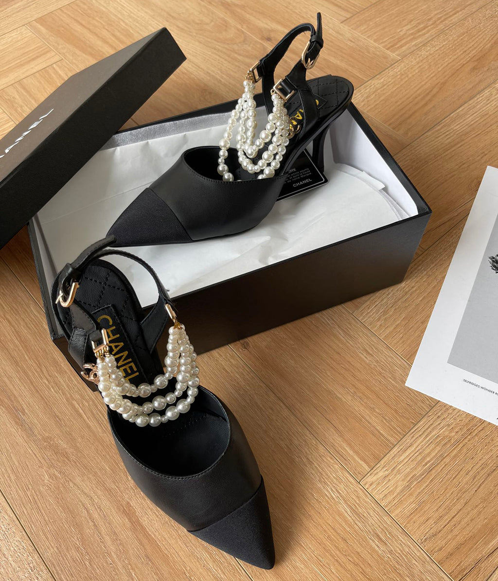 Pointed pearl chain high heel sandals 1824070202