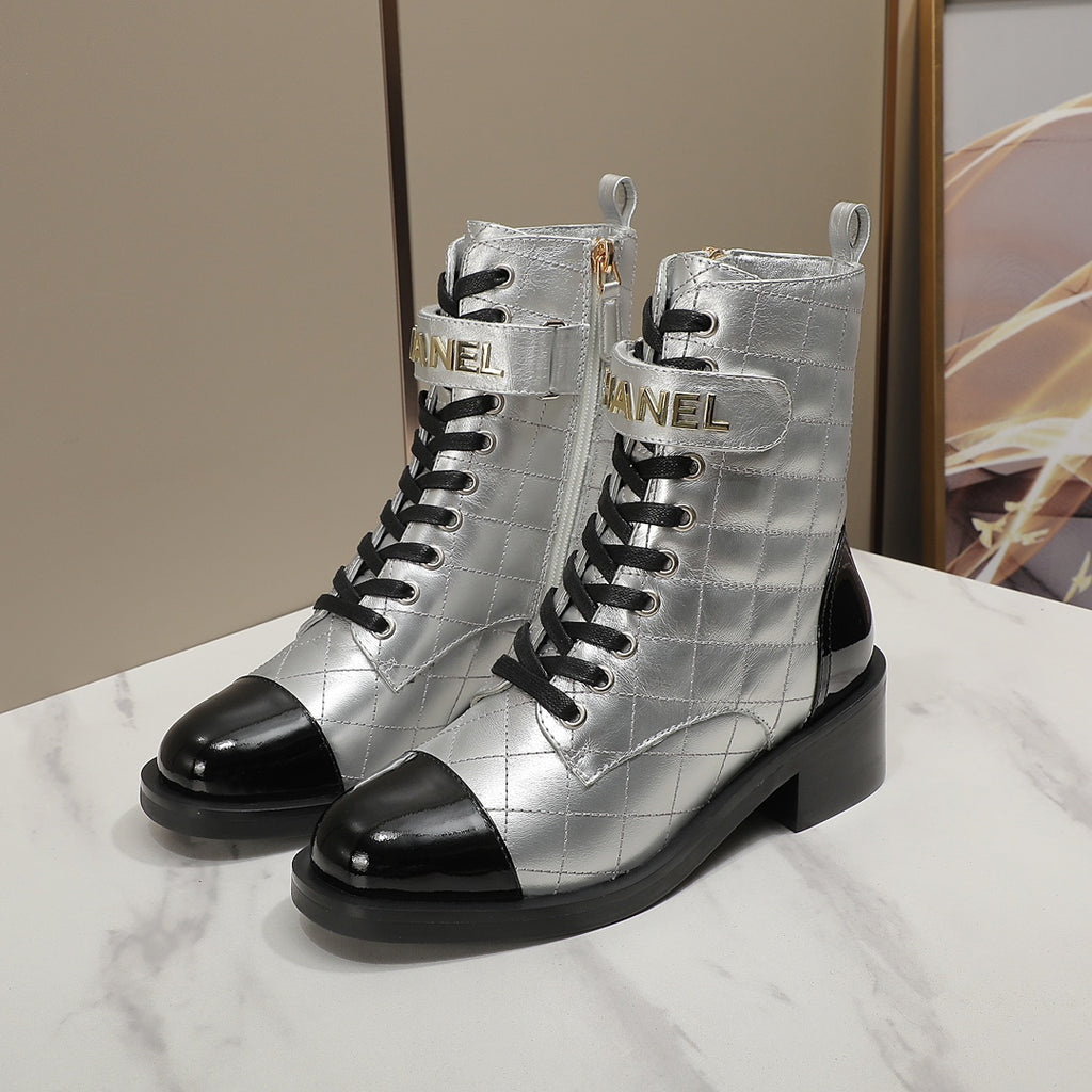 fashion rhombus gold and siLer cowhide boots 0724101707
