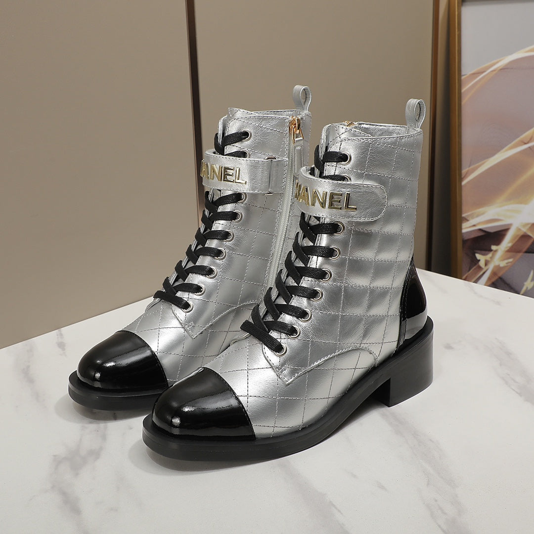 fashion rhombus gold and siLer cowhide boots 0724101707
