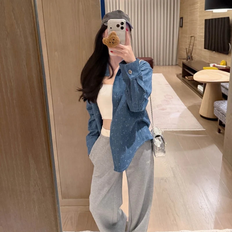 CH New Fashion Women Rhinestone Denim Shirt Jacket XC1326090419