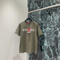 Forest green embroidered crew neck short-sleeved shirt 1426013014