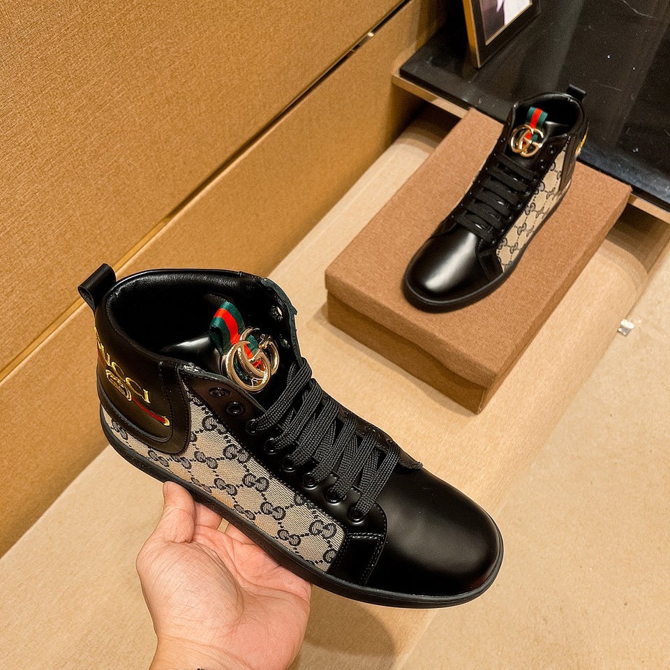 Men's black  print leather boots