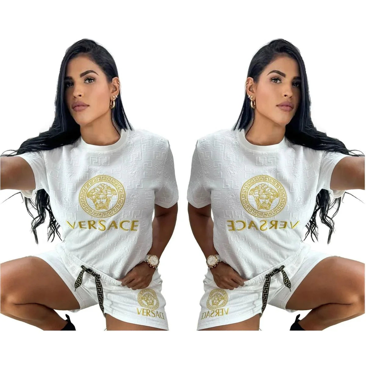 Fashion Trend New Embossed Short Sleeve Shorts Suit 1024062107