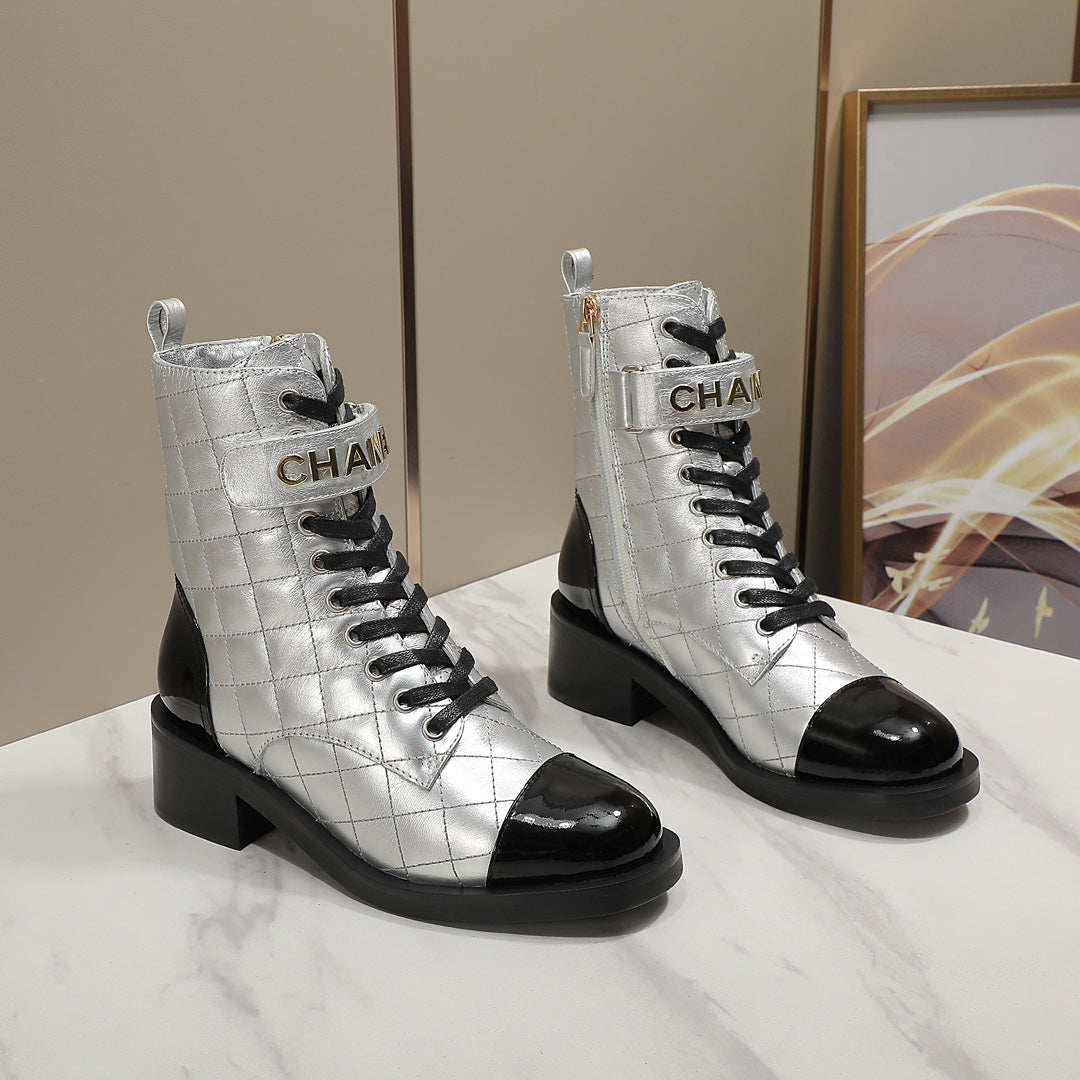 fashion rhombus gold and siLer cowhide boots 0724101707
