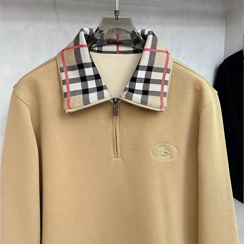 Check Collar Cotton Half-Zip Sweatshirt WB0625110508
