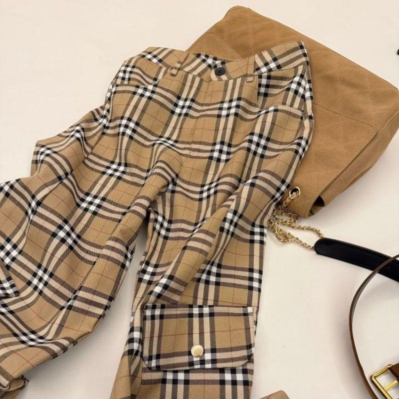 New Fashion Women's Plaid Cargo Wide Leg Pants PD1326091008