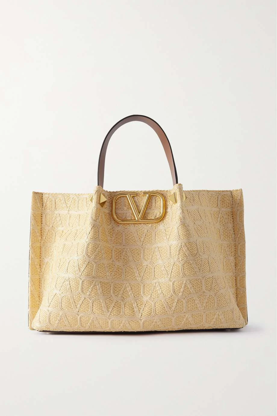 VLOGO medium leather-trimmed embroidered raffia tote 0725031309