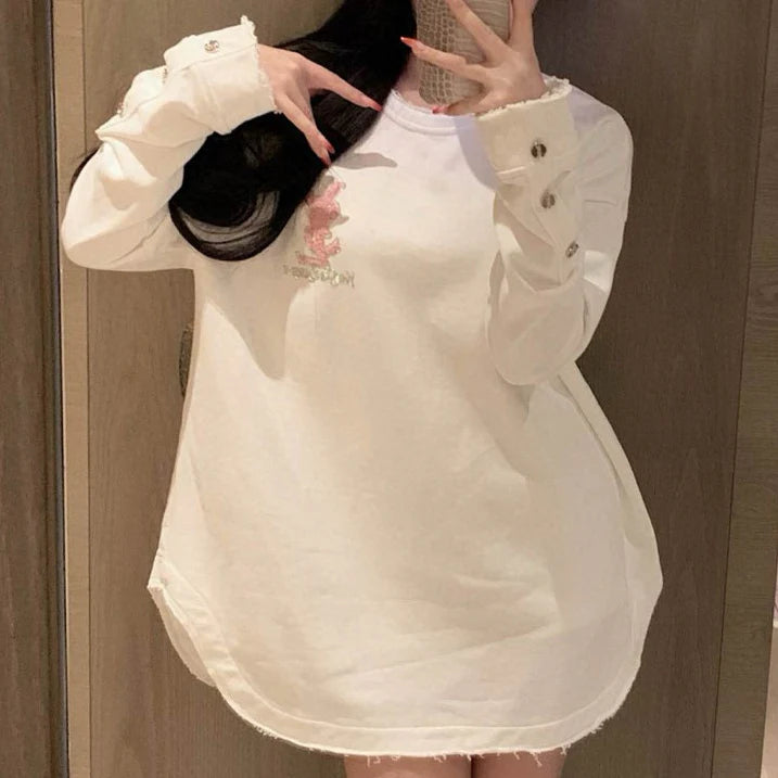 Curved Hem Crewneck Sweatshirt 1025102703