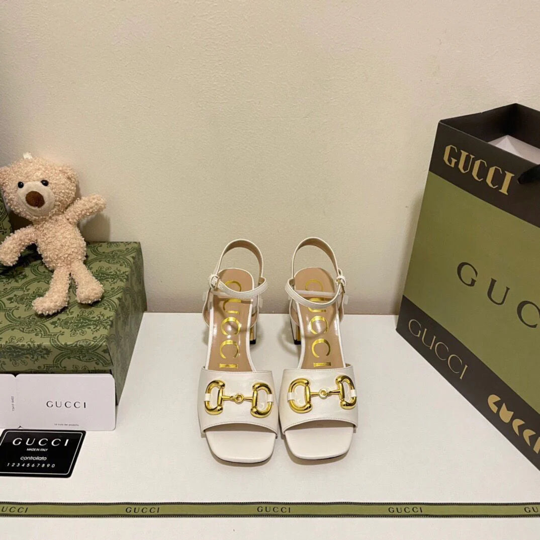 New Horsebit Buckle French Thick Heel Sandals 1024042622