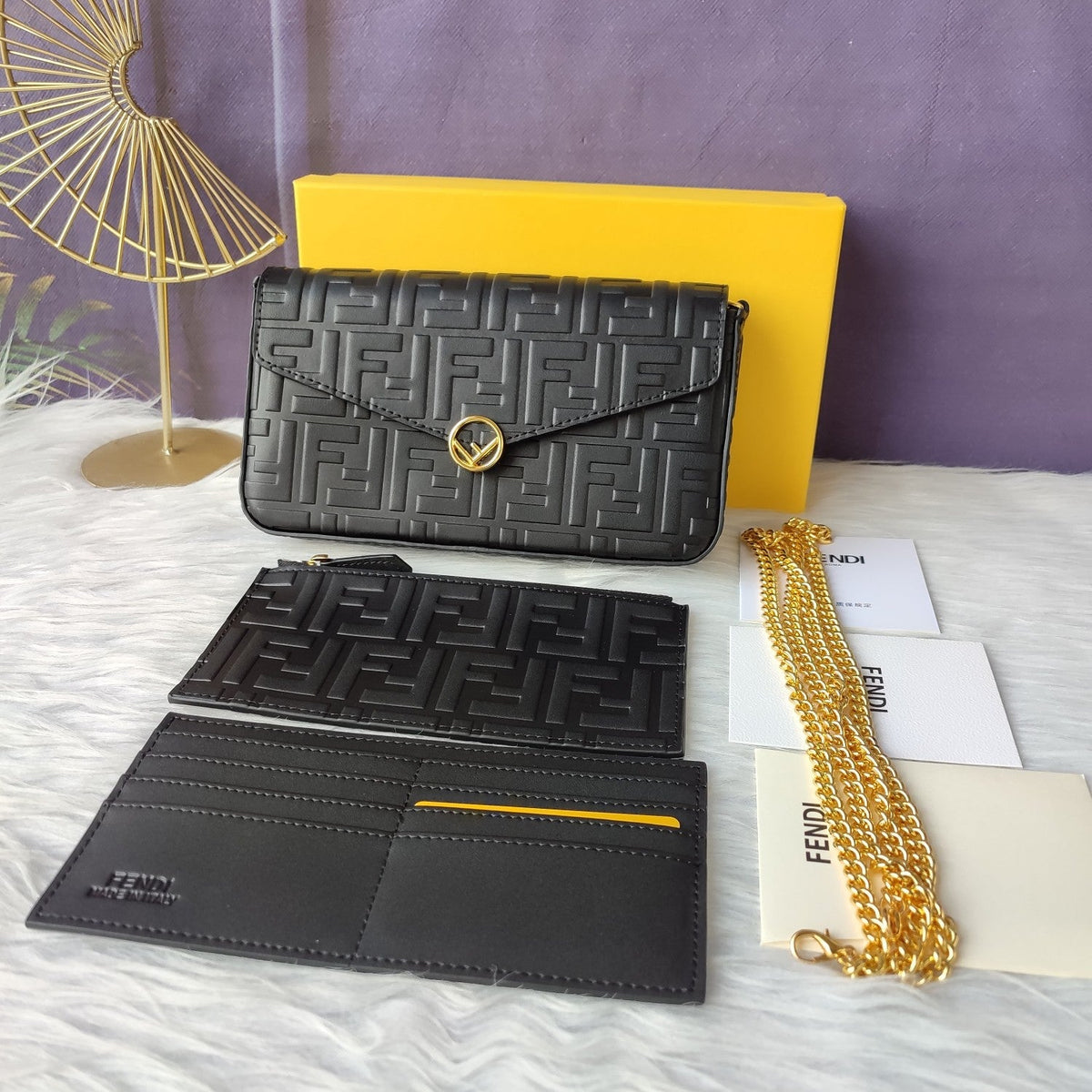 F Print Black Embossed Wallet XC0823040753