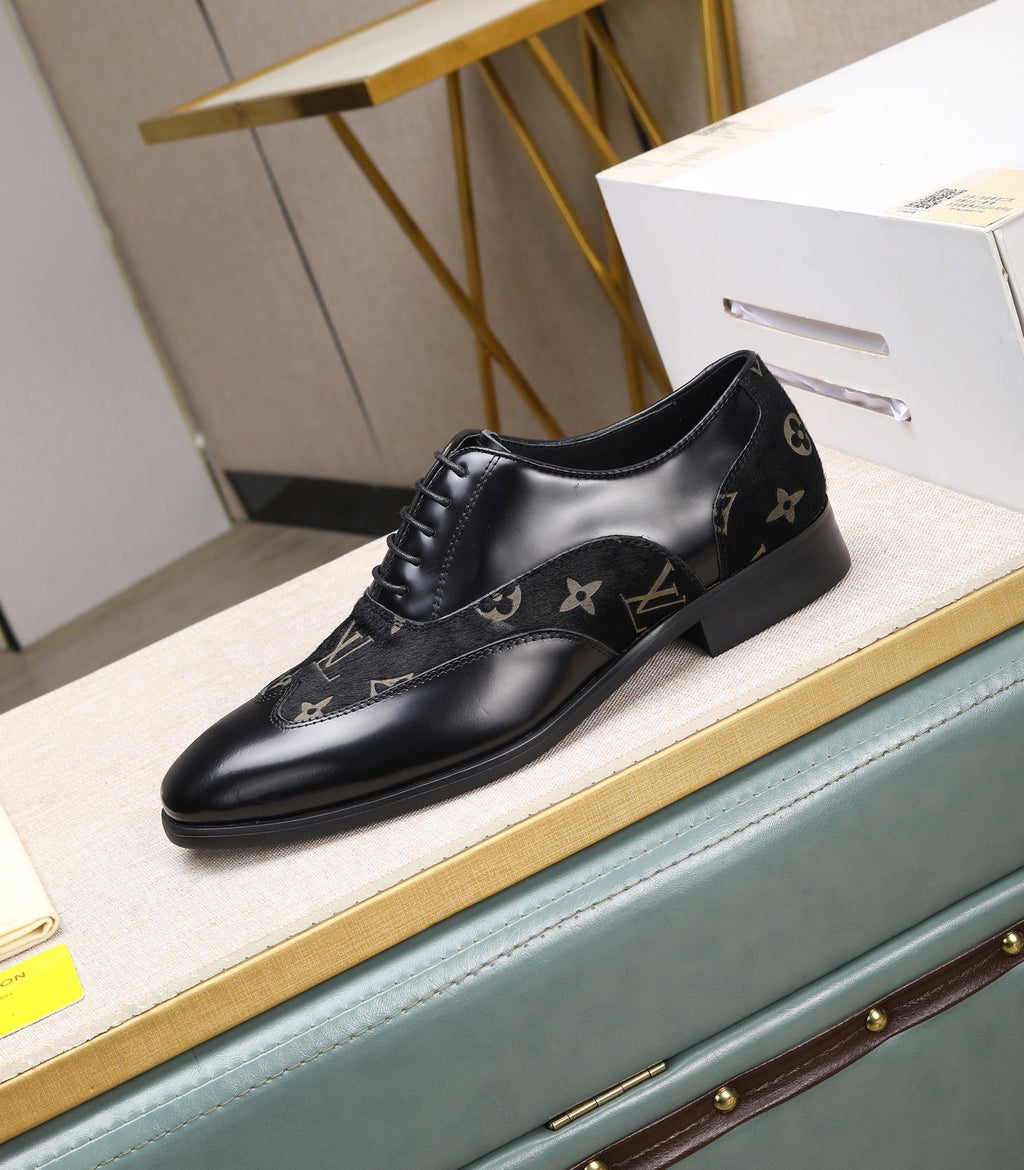 L fashion splicing suede printing business leather shoes 0725031011