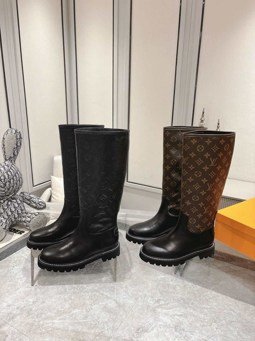 L stylish custom printed leather mid-calf boots 0724102310