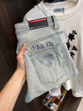 P Embossed Letters Straight Leg Skinny Jeans 0725051901