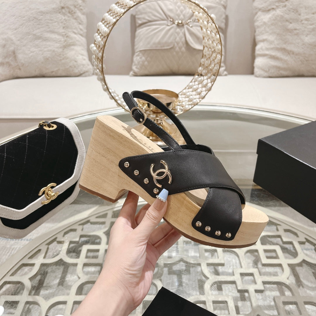 24ss wood grain platform sandals 0724071707