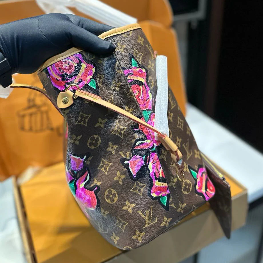 Luxury Hand Painted Rose Tote Bag 1025011507