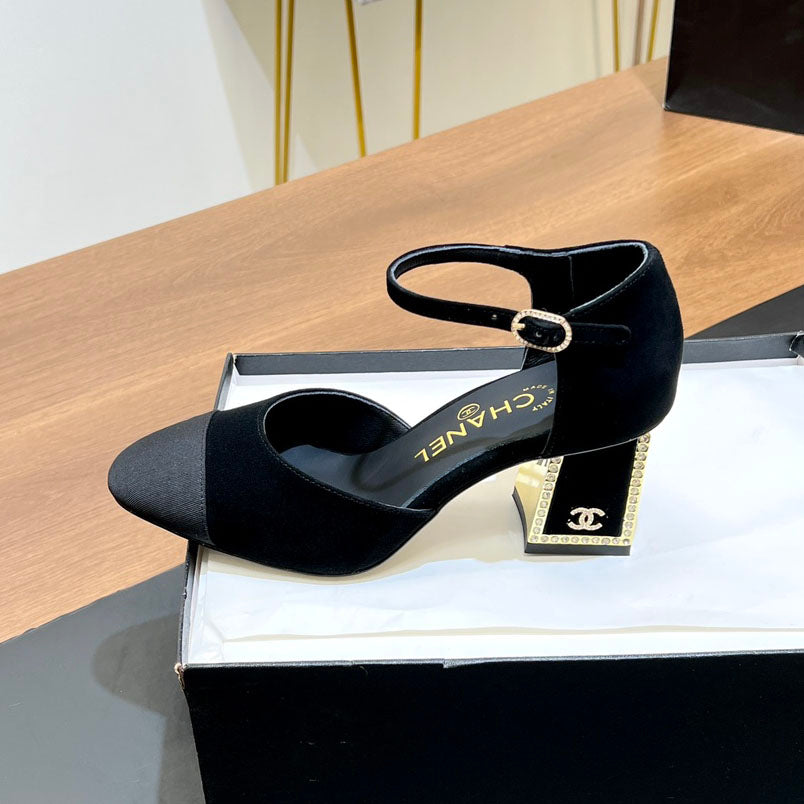 Rhinestone square heel high heels 1824082802
