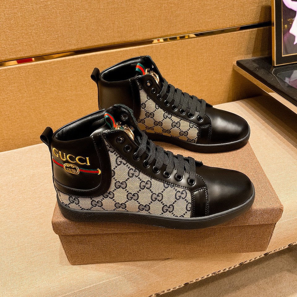 Men's black  print leather boots