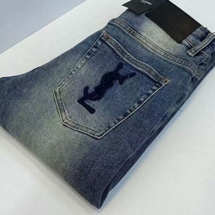 New Fashion Men's Vintage Embroidered Logo Straight Leg Jeans PD1326102202