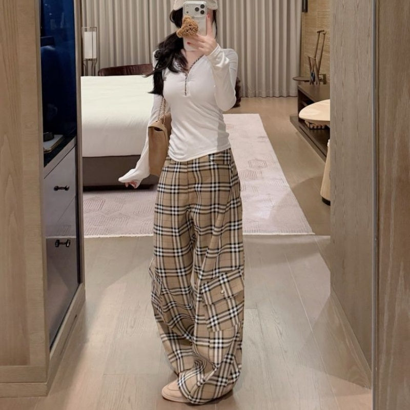 New Fashion Women's Plaid Cargo Wide Leg Pants PD1326091008